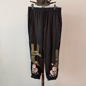 ✨ Biya by Johnny Was Black Embroidered Jogger Pants | Boho Luxe ✨